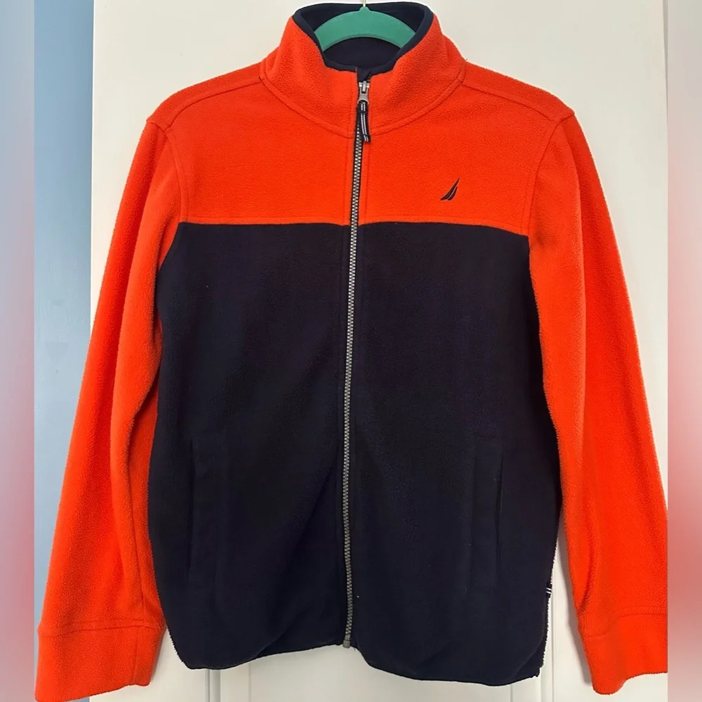 NAUTICA Size M (10/12) Boys Orange and Navy Warm Fall/Winter Jacket with Pockets - Picture 1 of 4